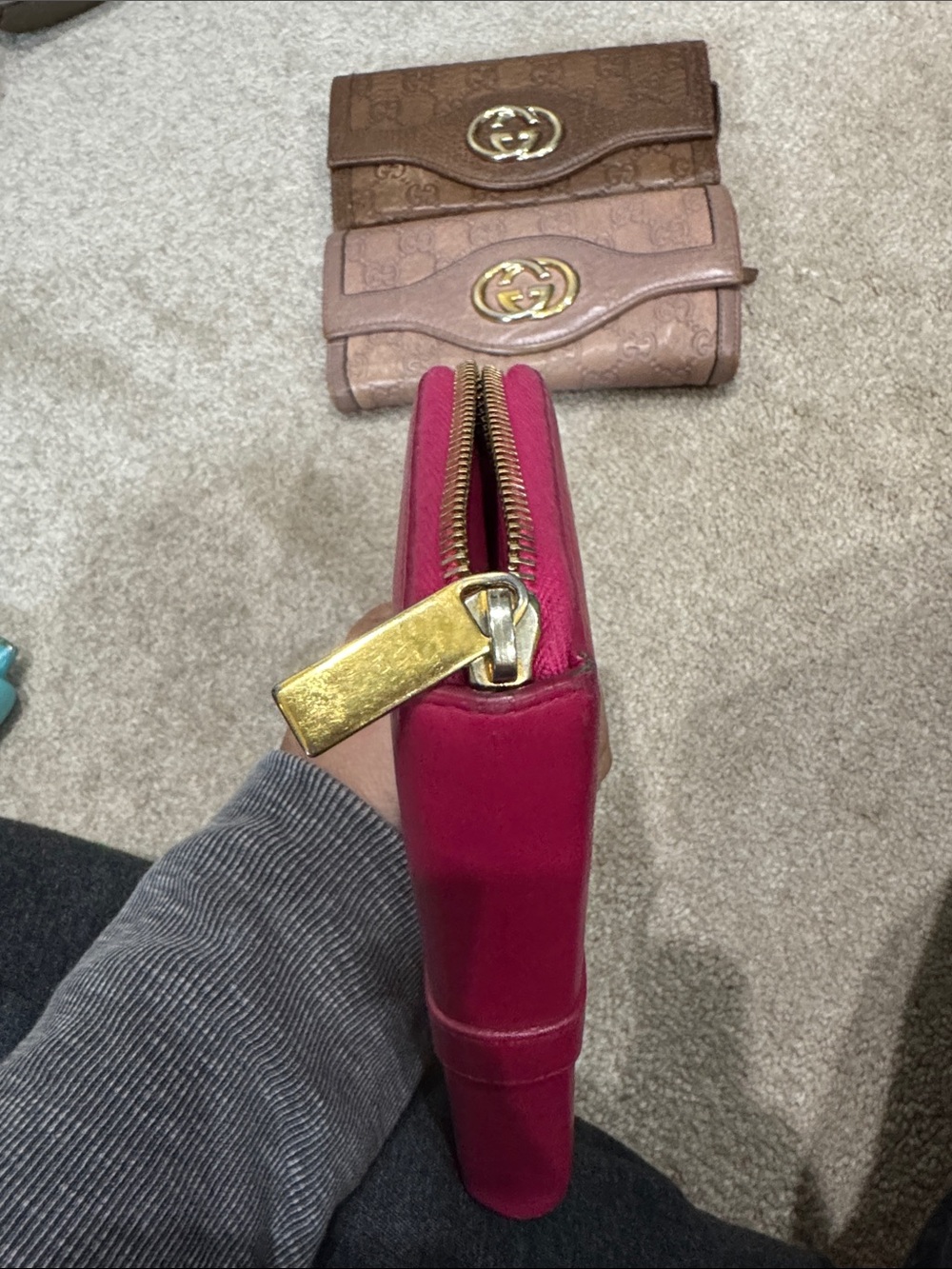 Pick one: Gucci Brown or Dusty Blush Leather Wallets OR Pink YSL Zip wallet - Picture 6 of 16